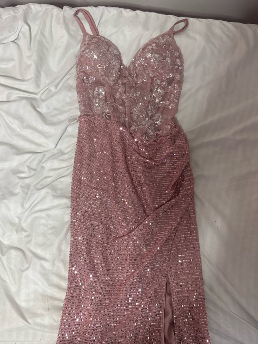 Amazon Blush Pink Sequin Lace Prom Dress